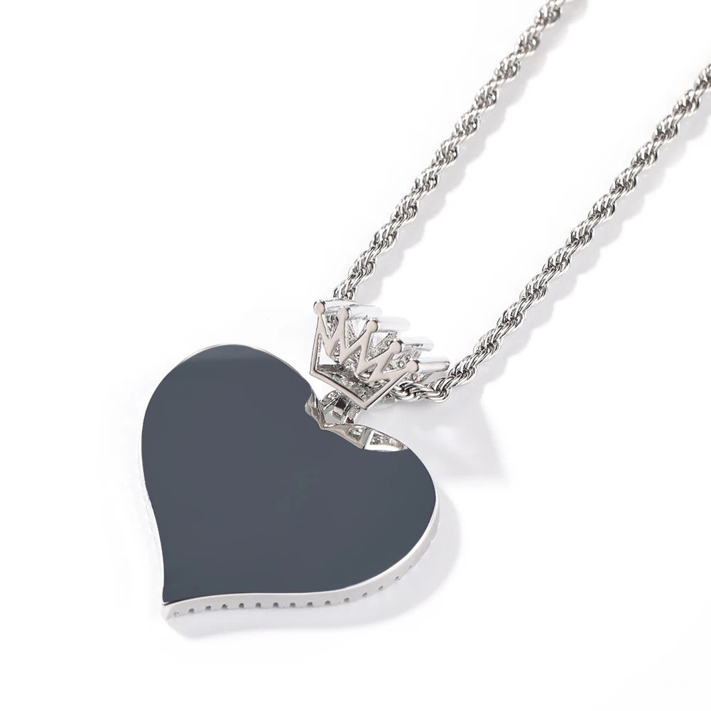 Crown Heart Photo Pendant