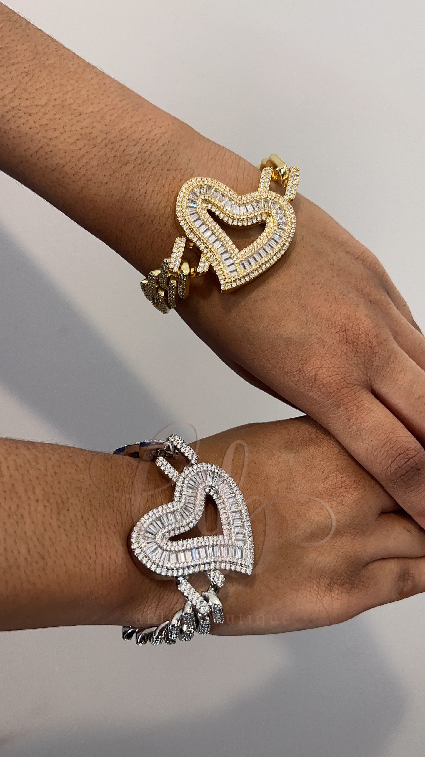 Baguette Heart Miami Cuban Bracelet