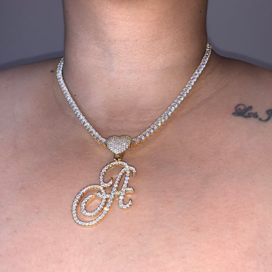 Heart Cursive Initial Pendant Necklace