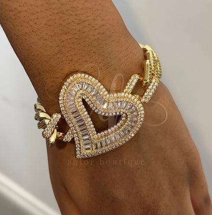 Baguette Heart Miami Cuban Bracelet
