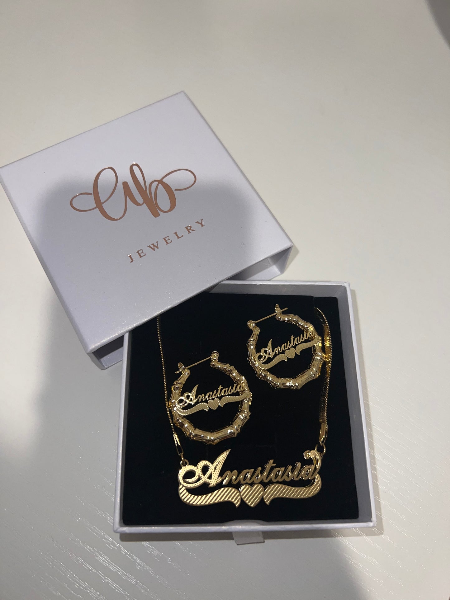 Custom Herringbone Necklace and Hoop Earrings Set