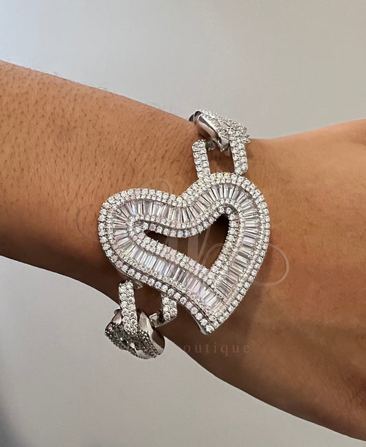 Baguette Heart Miami Cuban Bracelet