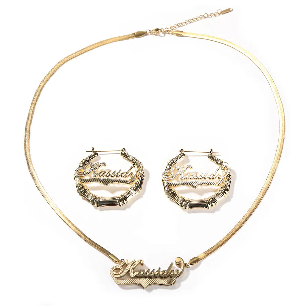 Custom Herringbone Necklace and Hoop Earrings Set