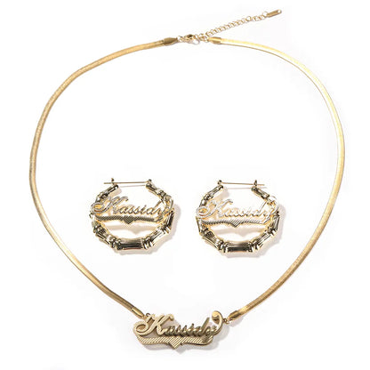 Custom Herringbone Necklace and Hoop Earrings Set