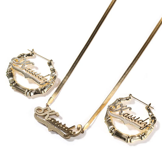 Custom Herringbone Necklace and Hoop Earrings Set