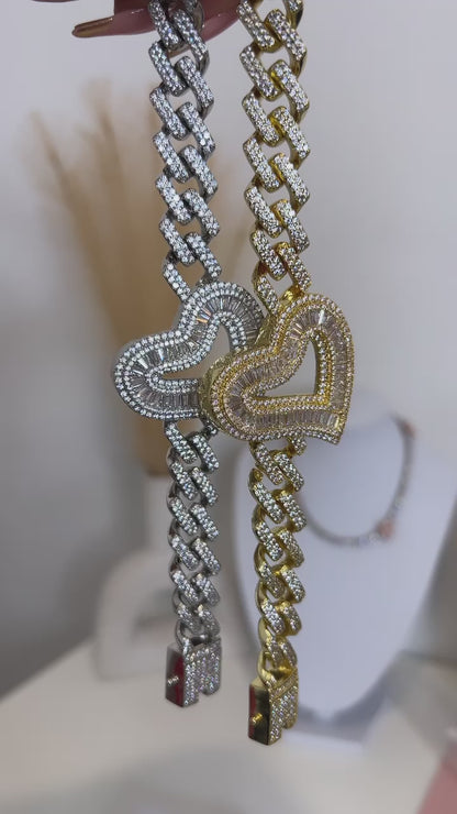 Baguette Heart Miami Cuban Bracelet